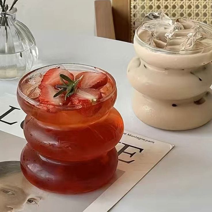 كوباية بومبيه زجاج شفاف للمشروبات الساخنة والباردة  لشرب وتقديم العصائر والنسكافيه والايس كوفي