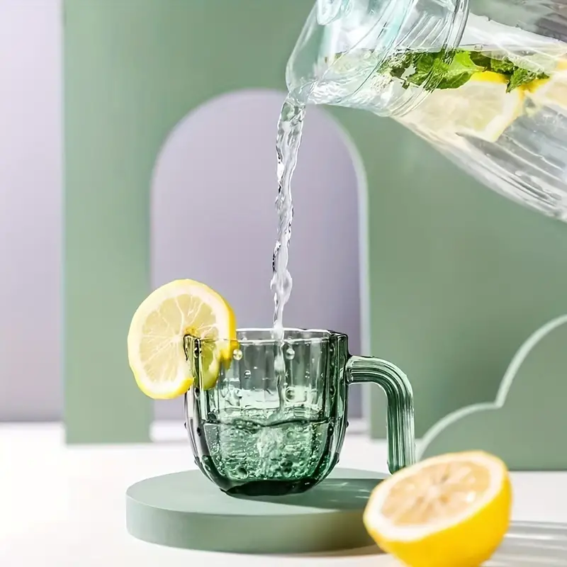 مجموعة اكواب زجاجية علي شكل صبار بيد 4 قطع لشرب و تقديم العصائر و المشروبات الساخنة