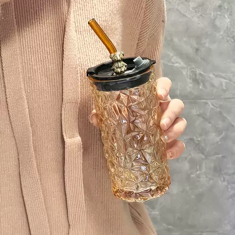 كوب زجاج بايركس علي شكل دب بغطاء وغالق وشاليموه شفاف مجرنش مقاوم للحرارة للمشروبات الساخنة والباردة