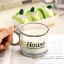 House مج زجاجي بايركس شفاف عالي الجودة بيد بابلز للعصائر والشاي والنسكافيه مطبوع بكلمة