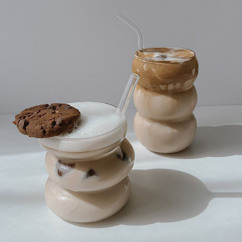 كوباية بومبيه زجاج شفاف للمشروبات الساخنة والباردة  لشرب وتقديم العصائر والنسكافيه والايس كوفي