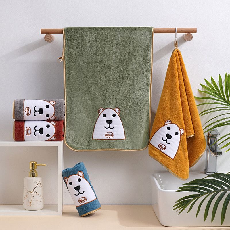 طقم فوط 5 قطع تنشيف يد مايكروفيبر قطيفه للمطبخ والحمام علي شكل دبدوب الوان مختلفة