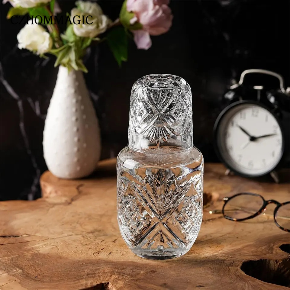 ابريق و كوب زجاج  كريستال  منقرش لشرب المياه و العصائر و للديكور 500 ملي