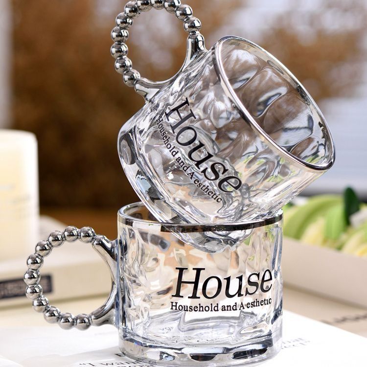 House مج زجاجي بايركس شفاف عالي الجودة بيد بابلز للعصائر والشاي والنسكافيه مطبوع بكلمة