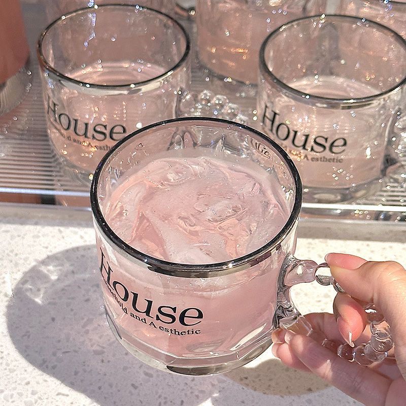 House مج زجاجي بايركس شفاف عالي الجودة بيد بابلز للعصائر والشاي والنسكافيه مطبوع بكلمة