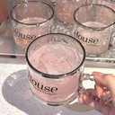 House مج زجاجي بايركس شفاف عالي الجودة بيد بابلز للعصائر والشاي والنسكافيه مطبوع بكلمة