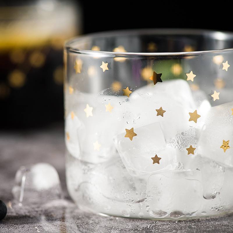 مج  زجاج بايركس حراري  400 ملي شفاف مطبوع بنجوم  بيد لشرب النسكافية واللاتية والكابتشينو