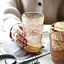 طقم كوبايات 6 قطع زجاج كريستال عسلي مزخرف لشرب النسكافية والعصائر 350 ملي