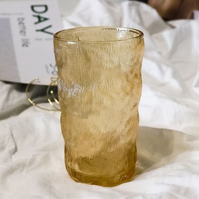 طقم كوبايات 6 قطع زجاج كريستال عسلي مزخرف لشرب النسكافية والعصائر 350 ملي