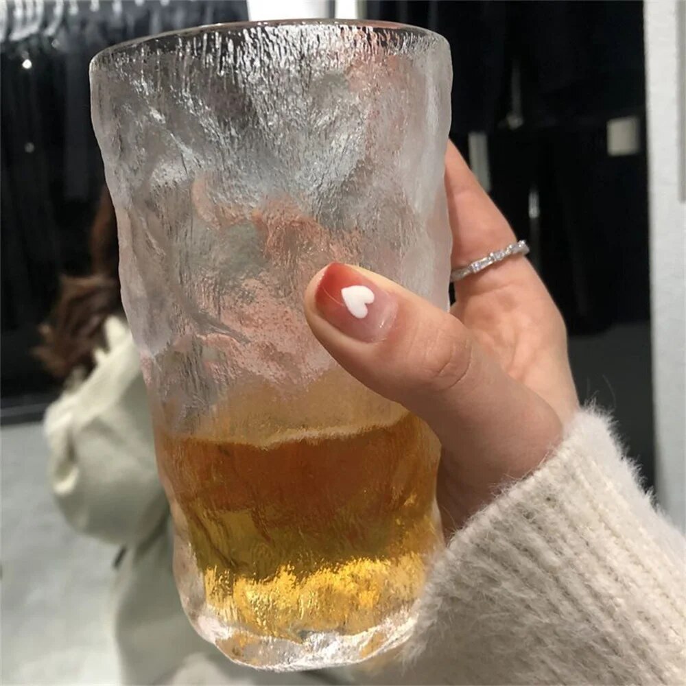 طقم كوبايات 6 قطع زجاج كريستال جليدي مزخرف شفاف لشرب العصائر والكابتشينو 350 ملي