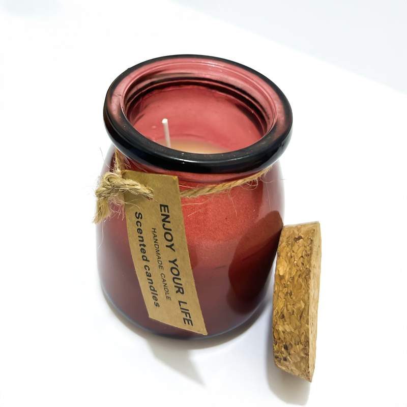 شمعة فواحة ببرطمان زجاجي بغطاء بامبو والوان متعددة