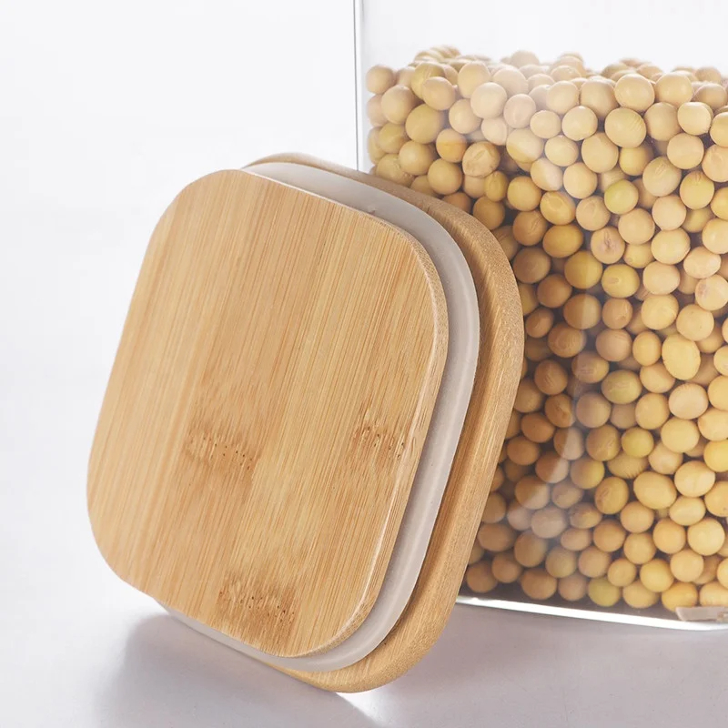 برطمان زجاج 200 ملي لحفظ وتنظيم التوابل والشاي والسكر والقهوة بغطاء خشبي محكم الغلق