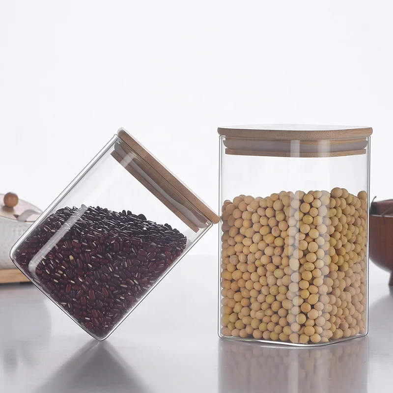 برطمان زجاج 200 ملي لحفظ وتنظيم التوابل والشاي والسكر والقهوة بغطاء خشبي محكم الغلق