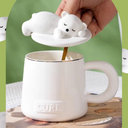 مج بورسلين 400 ملي بغطاء علي شكل دبدوب و بيد و معلقه  ستانليس ستيل للتقليب لشرب المشروبات و الهوت شوكليت