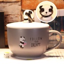 مج  بورسلين مطبوع بغطاء باندا مجسم 500 ملي بيد و معلقة استانليس ستيل سيلفر