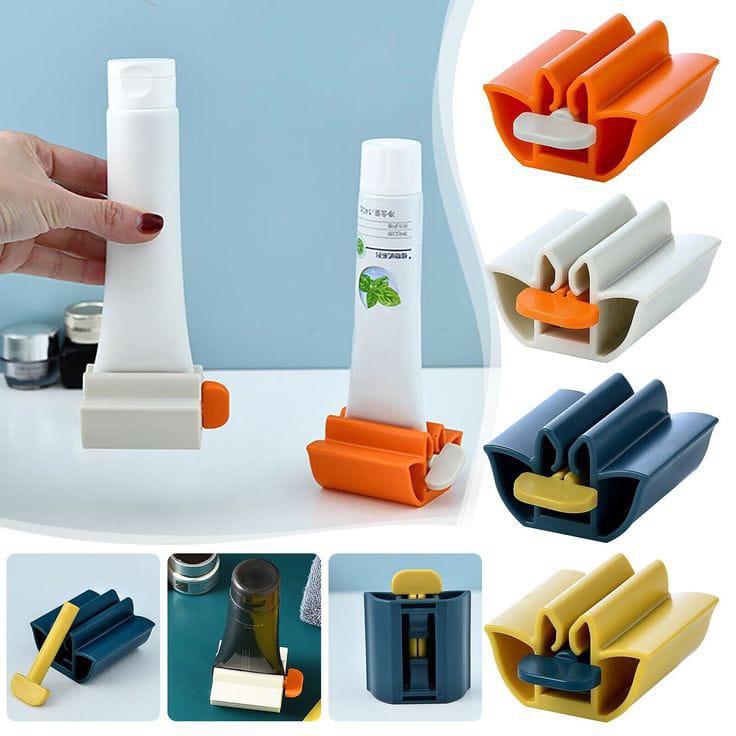 موزع معجون اسنان يدوي دوار لحمله وتوزيعه بسهولة مع مقعد لتثبيته يستخدم لانبوب الاسنان او الكريمات في الحمام او المطبخ