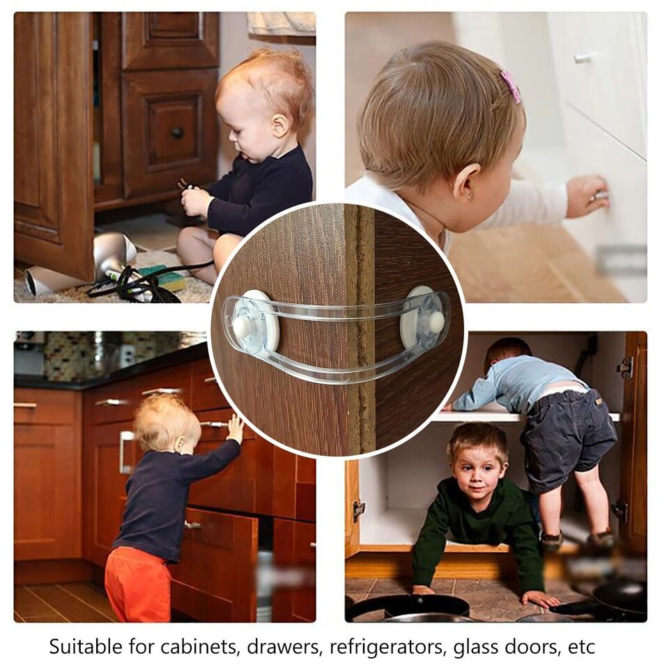قفل امان لاصق شفاف لحماية الاطفال للتثبيت علي الثلاجة او الشباك او الابواب و الادراج
