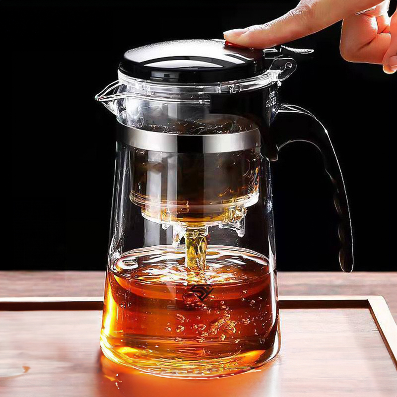 ابريق زجاجي لتخمير الشاي والاعشاب بمصفاه داخلية قابلة للفصل بزر واحد 1000 مللي