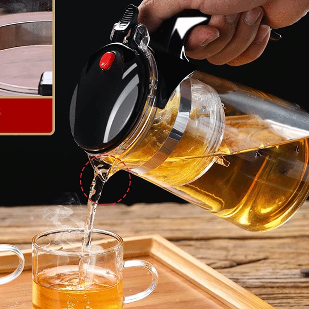 ابريق زجاجي لتخمير الشاي والاعشاب بمصفاه داخلية قابلة للفصل بزر واحد 1000 مللي