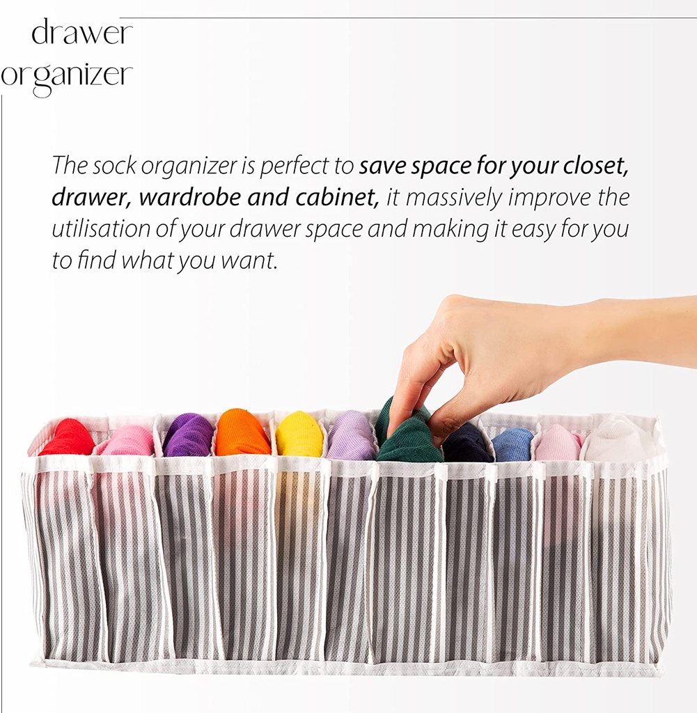 منظم ملابس مستطيل لتخزين الملابس داخل الدواليب والادراج 11 خانة قابل للطي