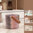 حامل علبة مناديل اكليريك شفاف دائري علي شكل باسكت محمول بيد جلد لديكور الحمام وغرفة النوم والمكتب