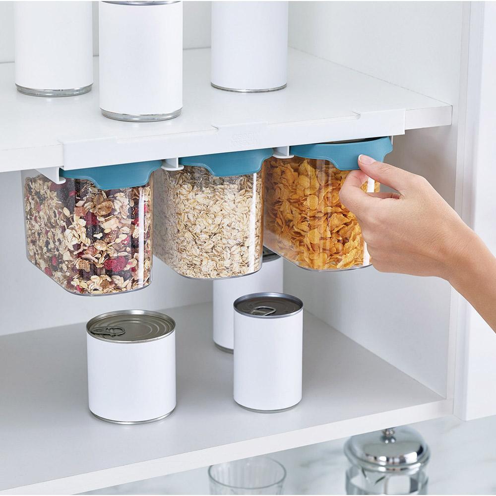طقم علب 3 قطع حفظ الطعام والحبوب والبقوليات قابل للتعليق أسفل الرف لزيادة المساحة