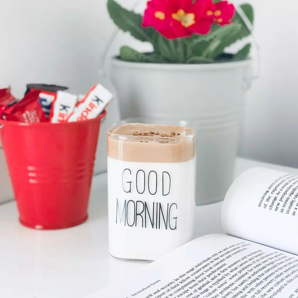 كوباية جود مورنينج 200 ملي لشرب العصائر والنسكافيه من الزجاج الشفاف