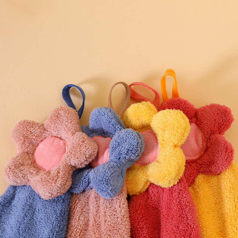 طقم فوط مطبخ 5 قطع مايكروفيبر لتنشيف اليد شكل وردة بألوان مختلفة