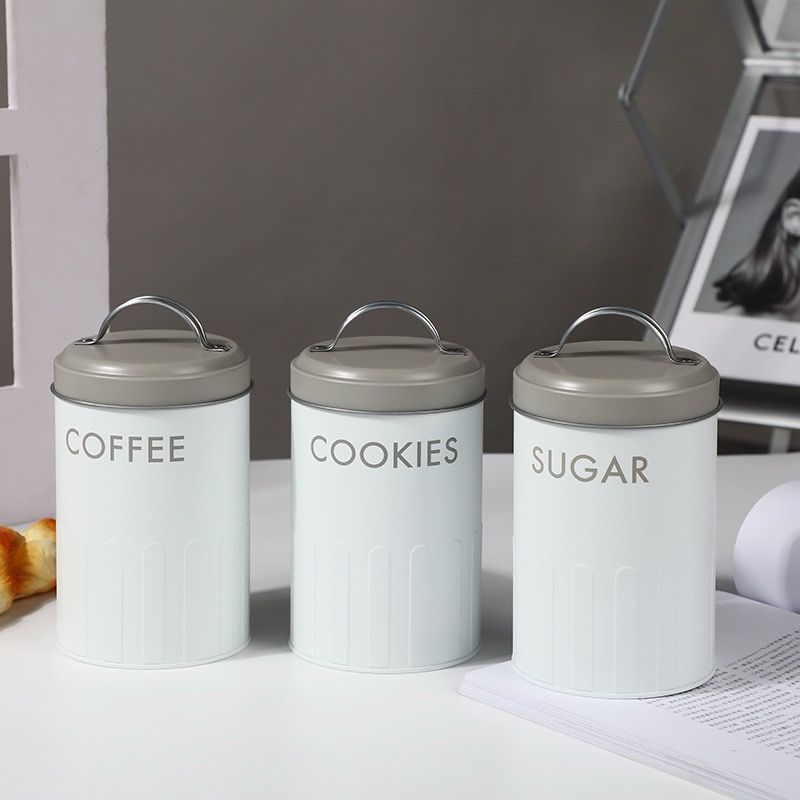 طقم برطمانات 3 قطع لحفظ السكر والقهوة والكوكيز بغطاء محكم الغلق ويد