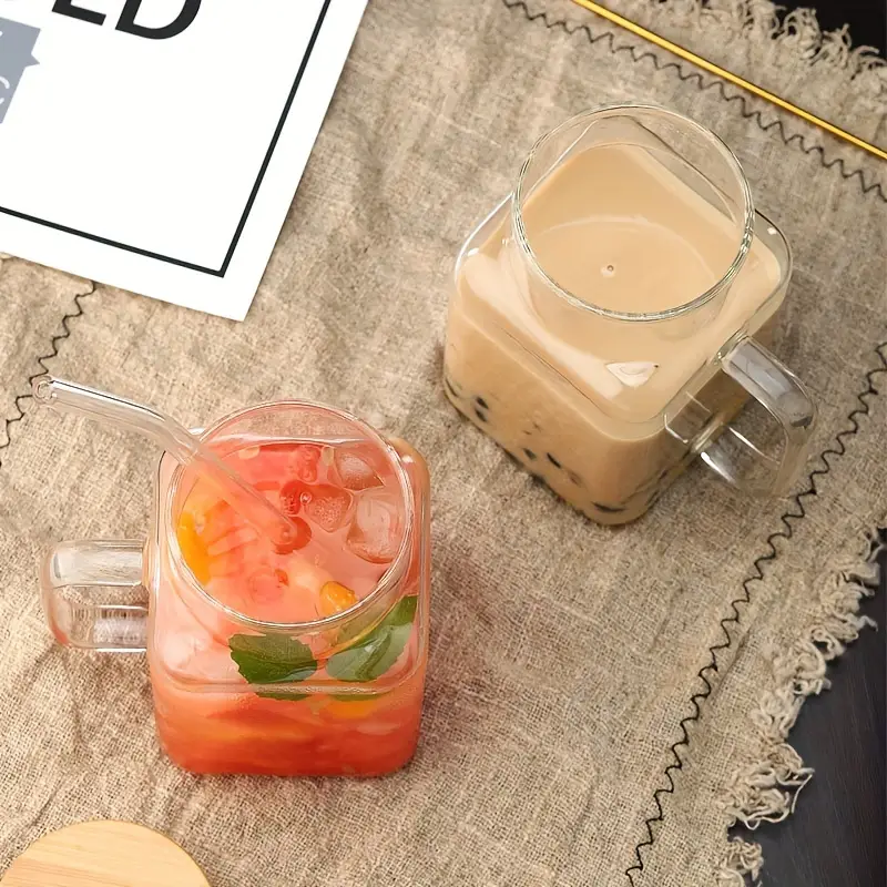 مج زجاج 550 ملي بيد وشاليموه و غطاء محكم الغلق للمشروبات البارده و الايس كوفي و النسكافيه