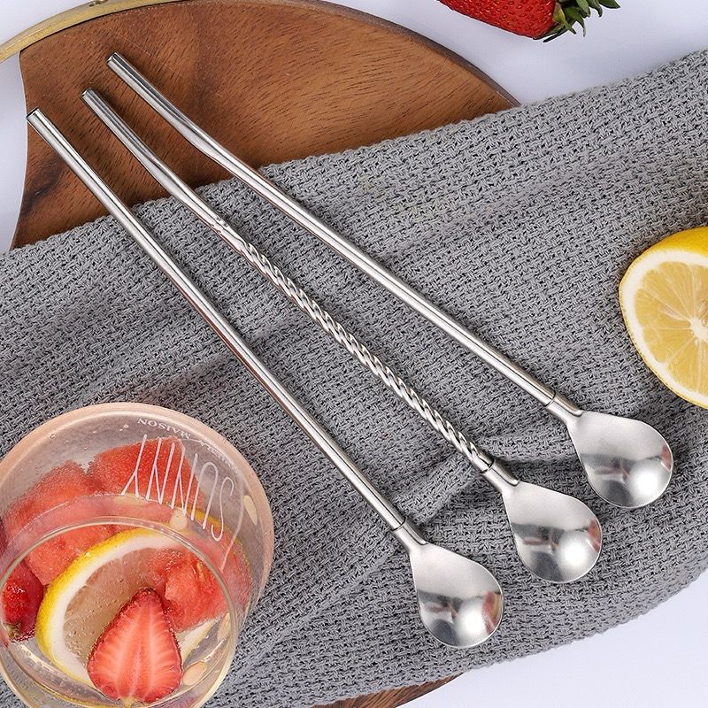 طقم معالق شاليموة زجزاج سيلفر 6 قطع  + فرشاة تنظيف للكوكتيل والعصائر