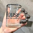 مج بايركس 300 ملي زجاج شفاف و يد علي شكل بابلز باللون السيلفر لشرب العصائر و النسكافيه