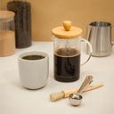 ماكينة زجاج يدوية 450 مللي لتحضير القهوة وفوم اللبن والكابتشينو تعمل بالضغط  بيد عازلة للحرارة وغطاء خشبي