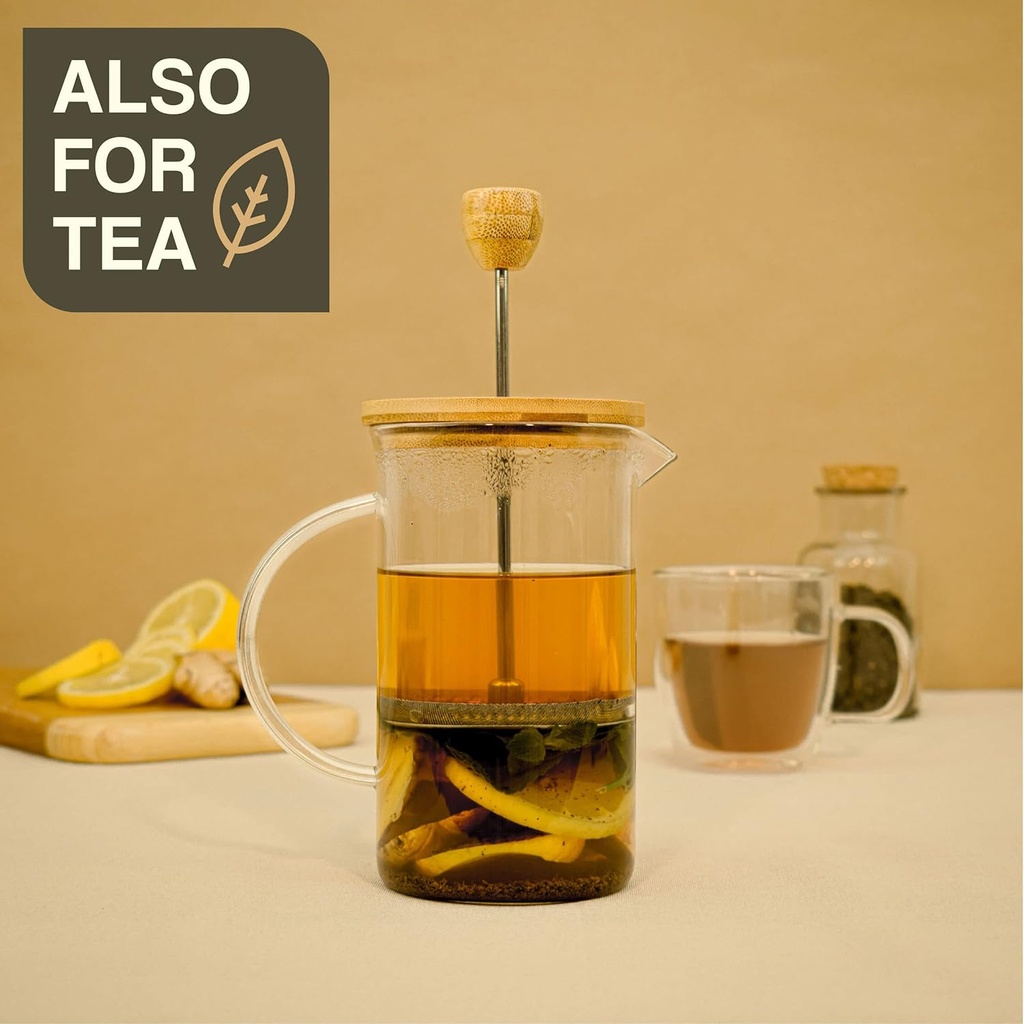 ماكينة زجاج يدوية 450 مللي لتحضير القهوة وفوم اللبن والكابتشينو تعمل بالضغط  بيد عازلة للحرارة وغطاء خشبي