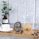 ماكينة زجاج يدوية 450 مللي لتحضير القهوة وفوم اللبن والكابتشينو تعمل بالضغط  بيد عازلة للحرارة وغطاء خشبي