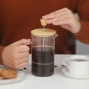 ماكينة يدوية 450 ملي لصنع وتحضير القهوة الفرنسية والفوم تعمل بالضغط بغطاء خشبي ويد من الزجاج