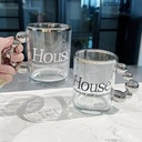 مج هاوس 300 ملي زجاج شفاف بيد شكل بابز باللون الفضي لشرب وتقديم الشاي والنسكافيه والعصائر للضيوف بشكل شيك