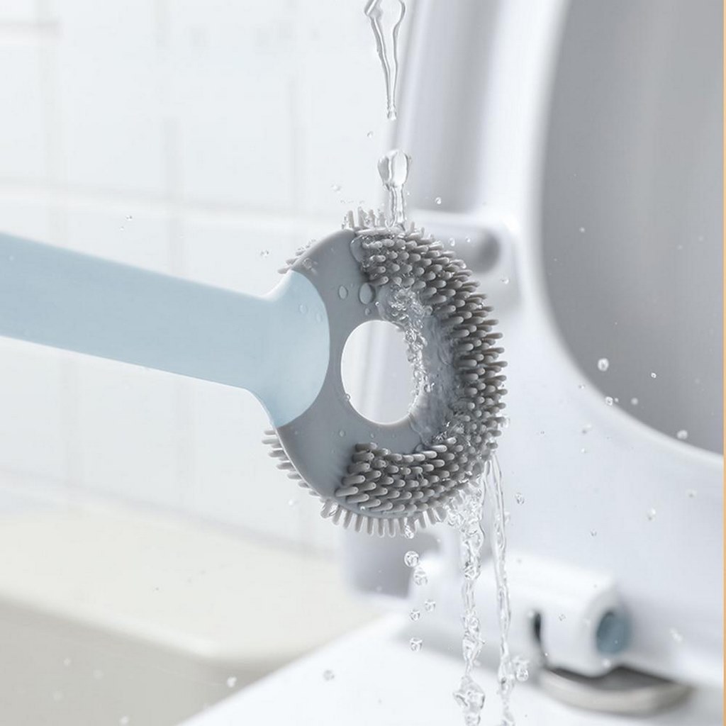 فرشة تويلت سيليكون  مرن بمقبض طويل 38 سم مع حامل يثبت علي الحائط بلزق دابل فيس و فرشة صغيرة للفجوات الداخلية