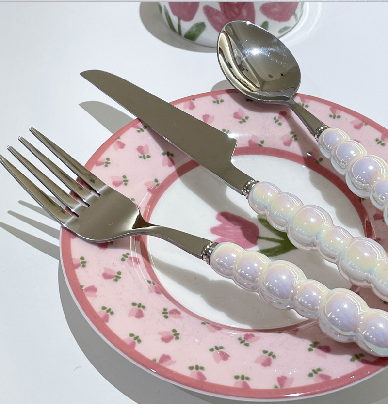 طقم معالق وشوك سكين 6 قطع بمقبض لولي  بينك