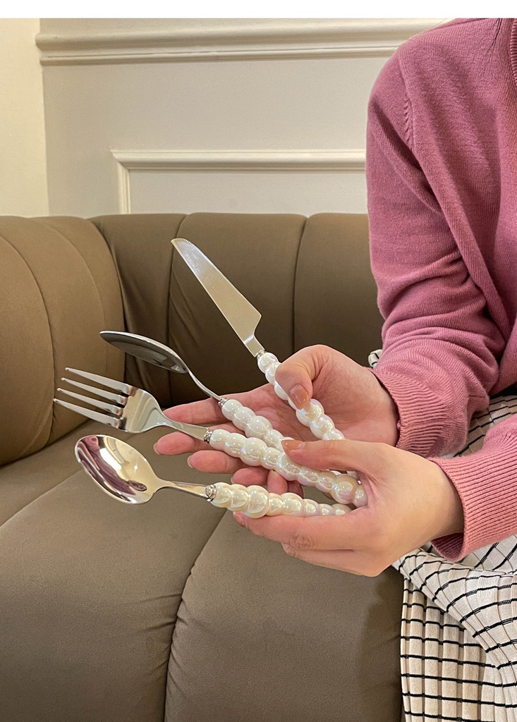 طقم معالق وشوك سكين 6 قطع بمقبض لولي  بينك