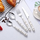 طقم معالق وشوك سكين 6 قطع بمقبض لؤلؤ  ابيض