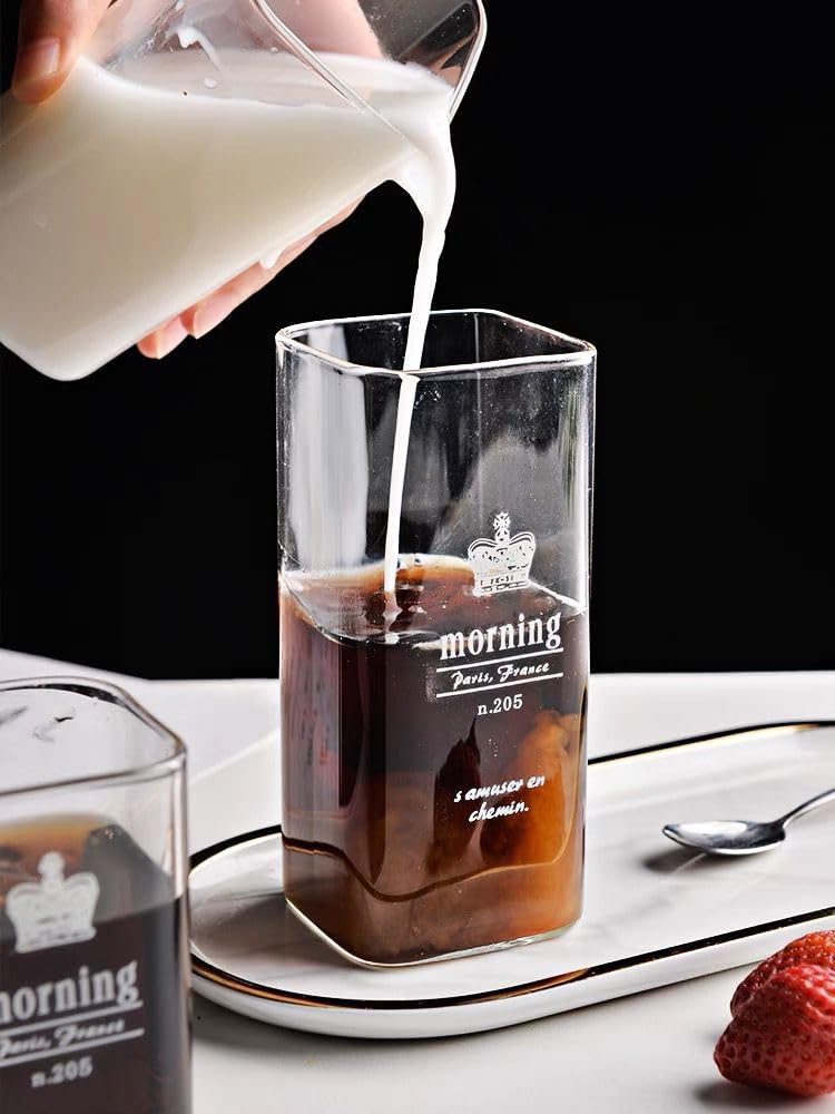 كوباية زجاج بايركس شفاف 400 ملي لشرب الشاي والعصاير والنسكافيه مطبوع بكلمة Morning