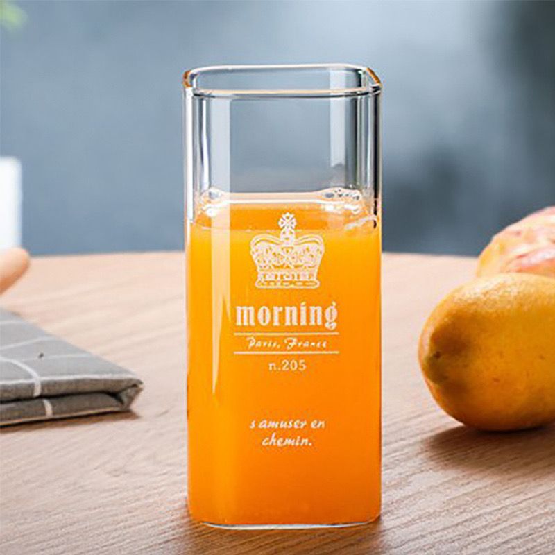 كوباية زجاج بايركس شفاف 400 ملي لشرب الشاي والعصاير والنسكافيه مطبوع بكلمة Morning