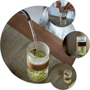 كوب زجاجي  منقرش شفاف سعة 500 ملي بجزء خشبي عازل للحرارة لسهولة الحمل قابل للفك والتركيب لشرب العصاير والنسكافيه والايس لاتيه