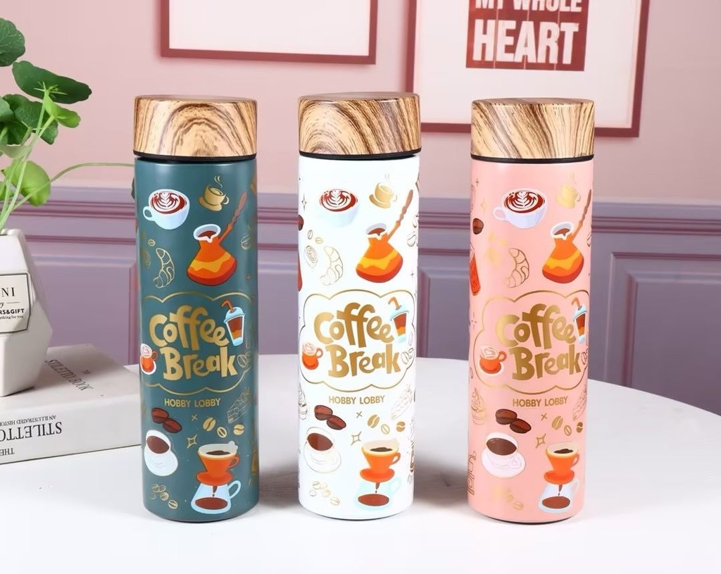 مج حراري استانليس ستيل 500 ملي حافظ لحرارة المشروبات حتي 12 ساعة بمصفاه وغطاء محكم الغلق مطبوع بكلمة Coffee Break