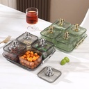 طقم تسالي اكيليريك 4 قطع بغطاء بمقبض علي شكل دب مع صينية لتقديم التسالي و اللب و المكسرات