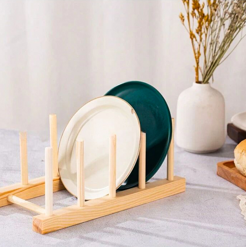 حامل ميني لتنظيم وتجفيف الأطباق والأكواب علي حوض المطبخ والرخامة من الخشب