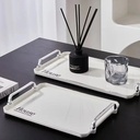 صنية هاوس ميلامين فاخرة مستطيلة بمقبض سيلفر لحمل و تقديم اكواب القهوة والشاي والعصاير للضيوف بشكل شيك