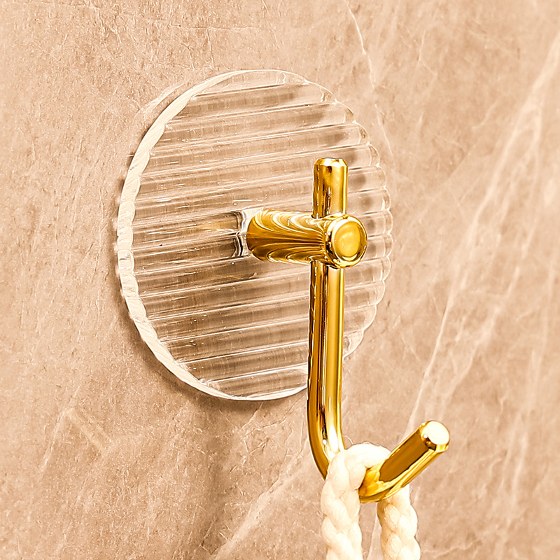 هوك شماعة شفاف في جولد 3 قطع لتعليق الملابس وادوات الحمام والمطبخ بلزق دبل فيس