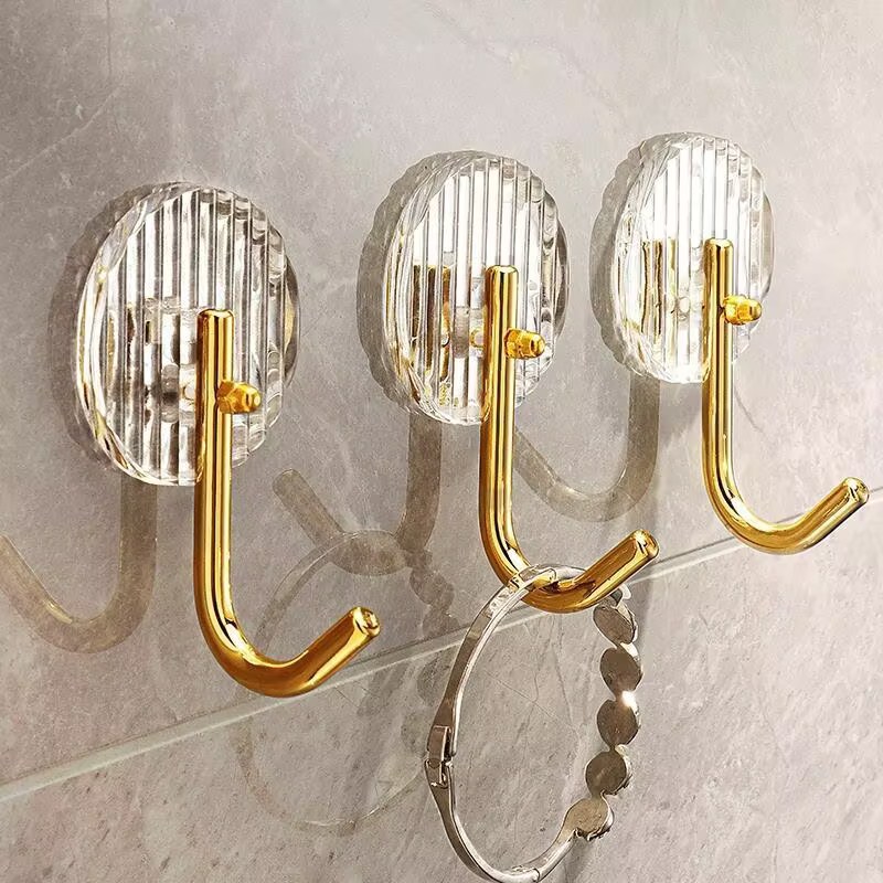هوك شماعة شفاف في جولد 3 قطع لتعليق الملابس وادوات الحمام والمطبخ بلزق دبل فيس